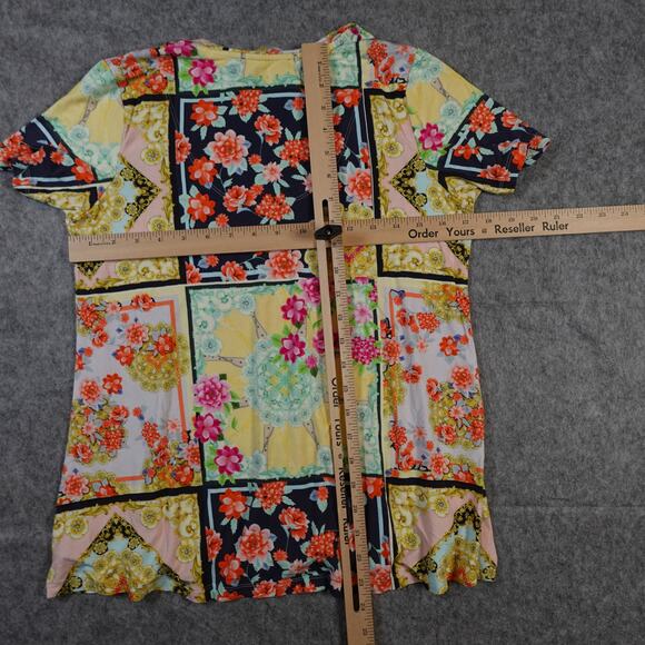 Johnny Was Top Womens Small Jasper Swingy Tee Shirt Boho Floral Bamboo Knit - Picture 6 of 9